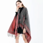 Jacquard Flower Ethnic tassel Scarves Wind Cape Biblet Faux Cashmere  Scarf Shawl