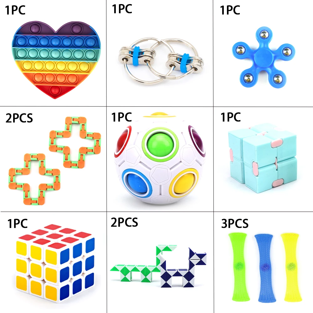 JYTZ0082 2021 New Free Fidget Bean Spiner Toys Set Kids Shop Snake Cube Fidget Toy Pack