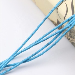Kahkashan Jewelry Natural Blue Turquoise 2*4mm Long Tube Loose Beads Blue Color Diy For Jewelry Making Factory Wholesale