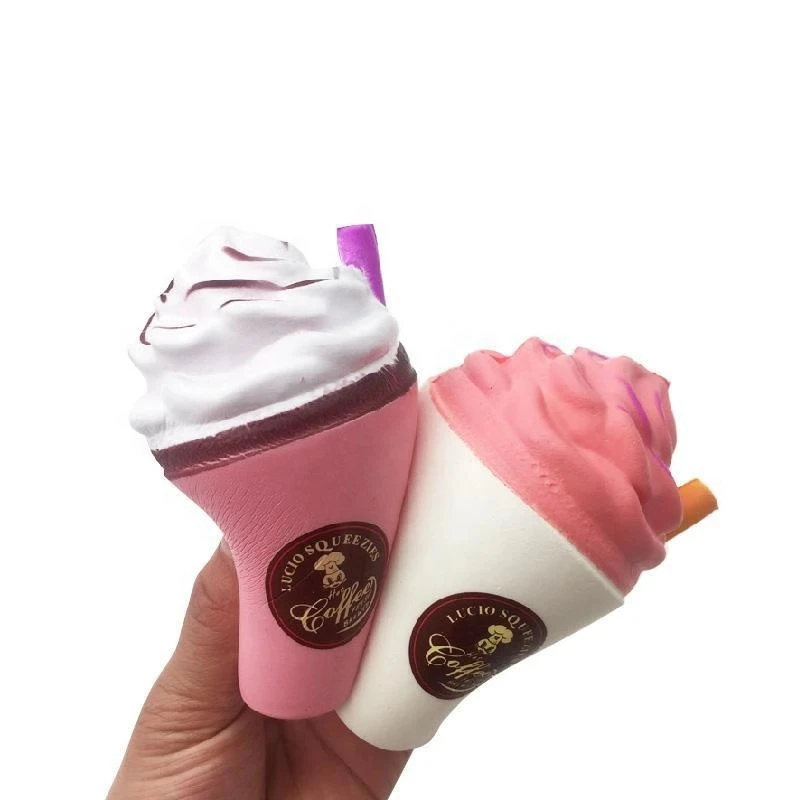 Kejia Hot Sale Kawaii ice cream sippy cup Stress Relief PU Foam Squishy Slow Rising Cup Coffee Toy