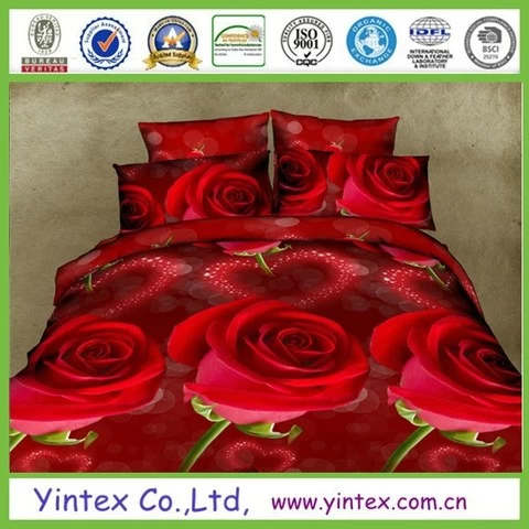King size 100% polyester red rose bedding sets 3D printed bedding sets