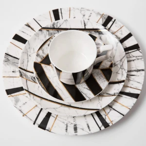 Latest design high end dinner set porcelain restaurant black white dinnerware wholesale charger plates for wedding