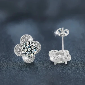 Lerca 2024 new fashion design 925 Silver Sterling Four-leaf clover Moissanite diamond Earrings Charming Jewellery for female