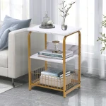 Light Luxury Square Wooden 3-Tier Storage Side Table for Living Room Bedroom