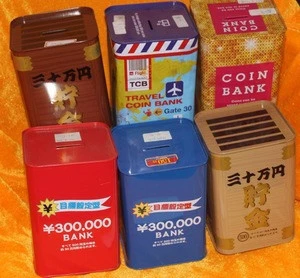 Low cost rectangular metal tin money box , coins collection boxes