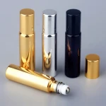 Luxury Gold Silver Black Color Shiny UV Printing 5ml 10ml Glass Essential Oil Perfume Oil Roll On Bottle