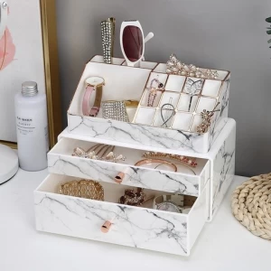 Luxury marble rose gold cosmetic home desktop vanity drawer plastic makeup organizer sets