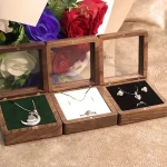 Magnet Flip Transparent Cover Walnut Jewelry Box Necklace Earrings Set Natural Color Solid Walnut Wood Ring Box Custom Logo