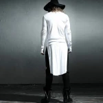 Mens top solid color round neck double side slit long sleeve fashion super long T-shirt with large base shirt autumn