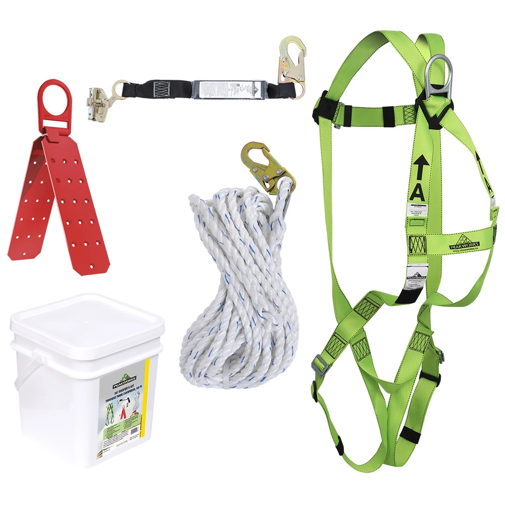Model No. RK4-50 Full body harness kit with tear-away absorber and heavy-duty tubular polyester outer jacket webbing