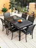 Modern Black Outdoor Dining Table Chairs Set Expandable Patio Table Chairs Garden Furniture Table Chairs Sets