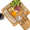Multifunction Bamboo Round Cheese Board Set Includes Storage Cutting Board and 4 Piece Knife Tools Set