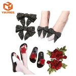 New arrival embroidery rose rhinestone butterfly fabric flower bride shoes decorations with glue gun and glue stick DIY tool kit
