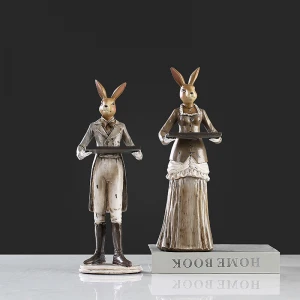 new arrival lady and gentleman rabbit art gift resin craft for wholesale
