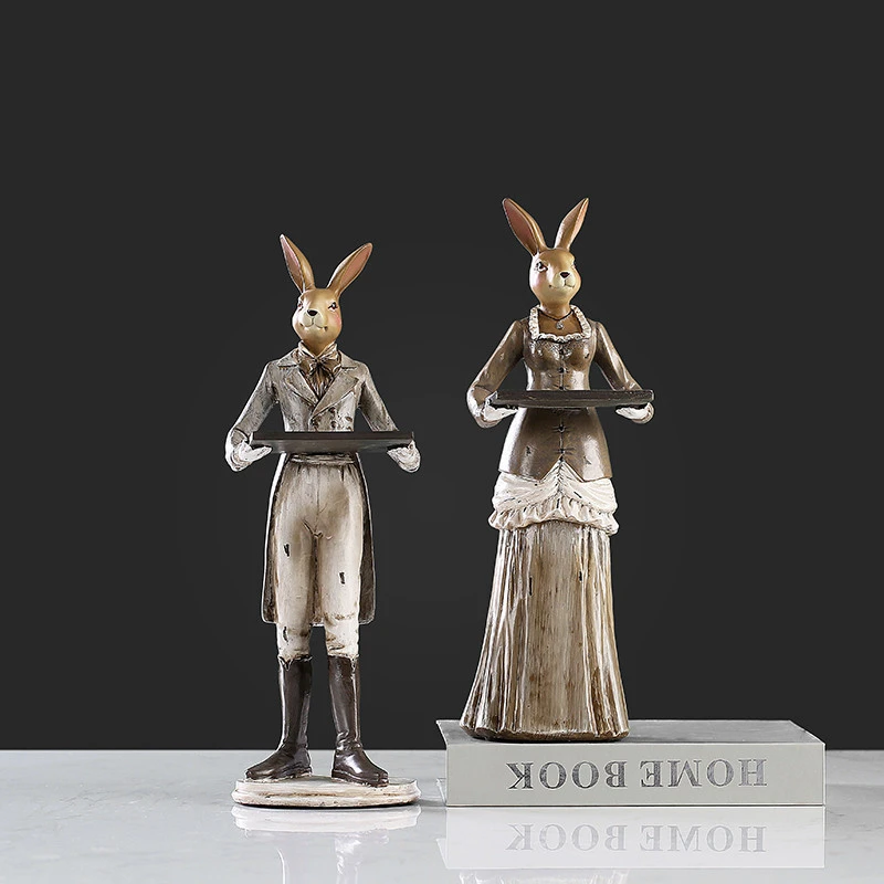 new arrival lady and gentleman rabbit art gift resin craft for wholesale