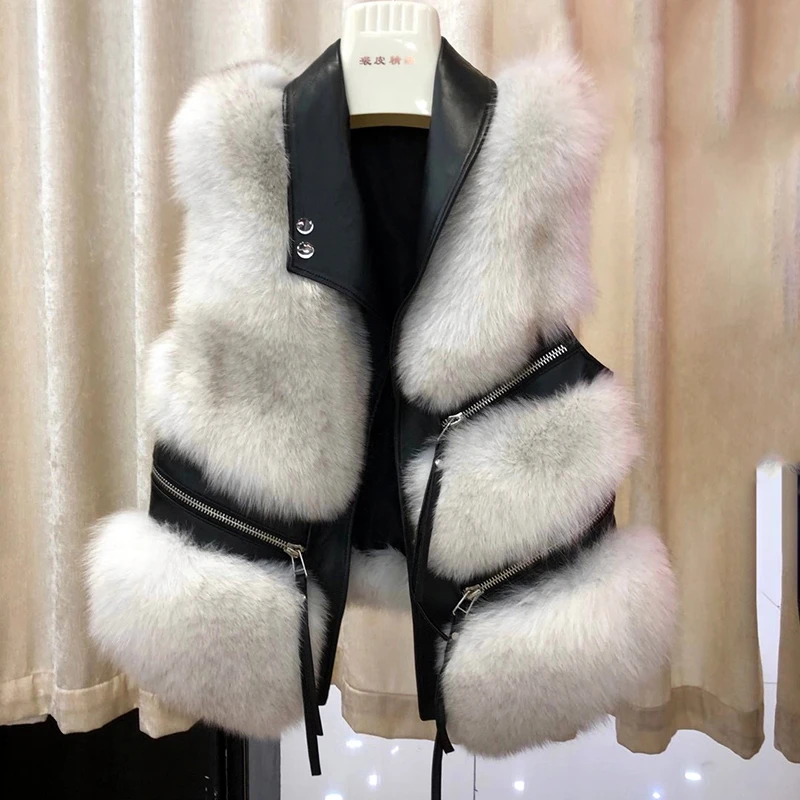 New Arrival Winter Real Fur fox Coat Ladies Genuine Blue Fox Fur Collar Real fox fur Jackets For Woman