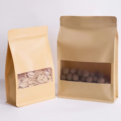 New Arrival Zipper Doypack Window Matt Finish Foil Mylar Kraft Paper Spice Pouch Stand Up Bags