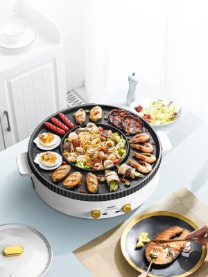 New Design 2 In 1 Round Electric Indoor Bbq Grill Pan With Hot Pot, Bbq Electric Grills, Multi-function Electric Grill With Pot
