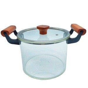 New Design Borosilicate Clear  Glass Cooking Pot Cookware Set with Wooden Handles