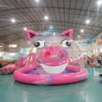 New design outdoor playground childrens slide ocean ball pit inflatable pink pig bubble house