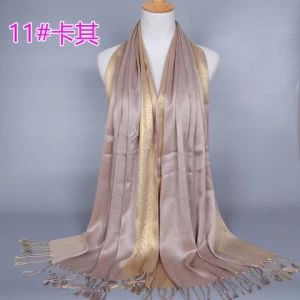 New Design solid color Hijab satin luxury head scarf golden silk thread tudung bawal Malaysia hijab turban