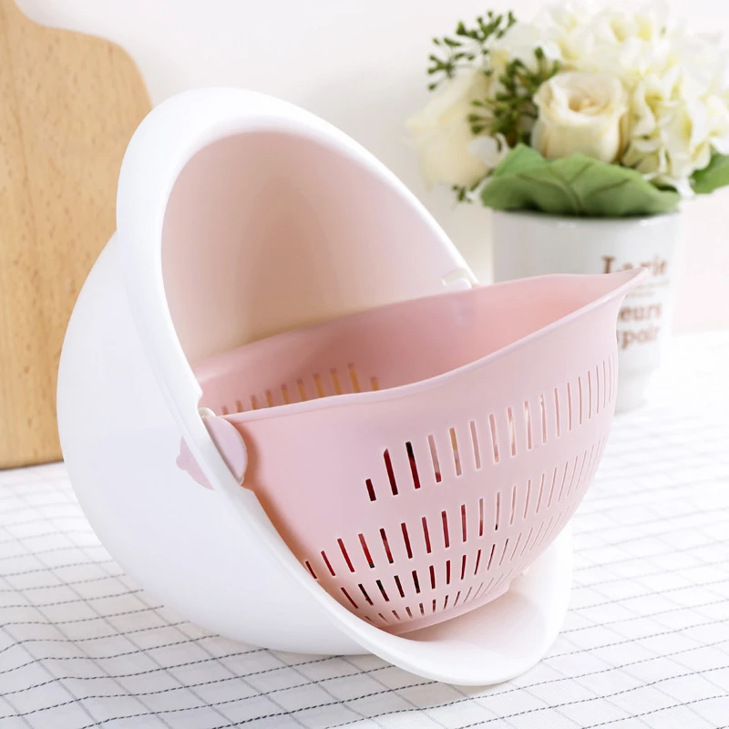 New Fashion Creative Portable Detachable Double-layer Hollow Fruit Vegetable Cleaning Drain Basket Washing Vegetables Basket