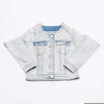 New style fashion cotton polyester elastan light blue kids girls denim jacket wholesale