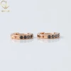 New Trendy Design Black Moissanite Diamond Solid Rose Gold Dainty Hoop Earrings, Black Moissanite Huggie Earrings