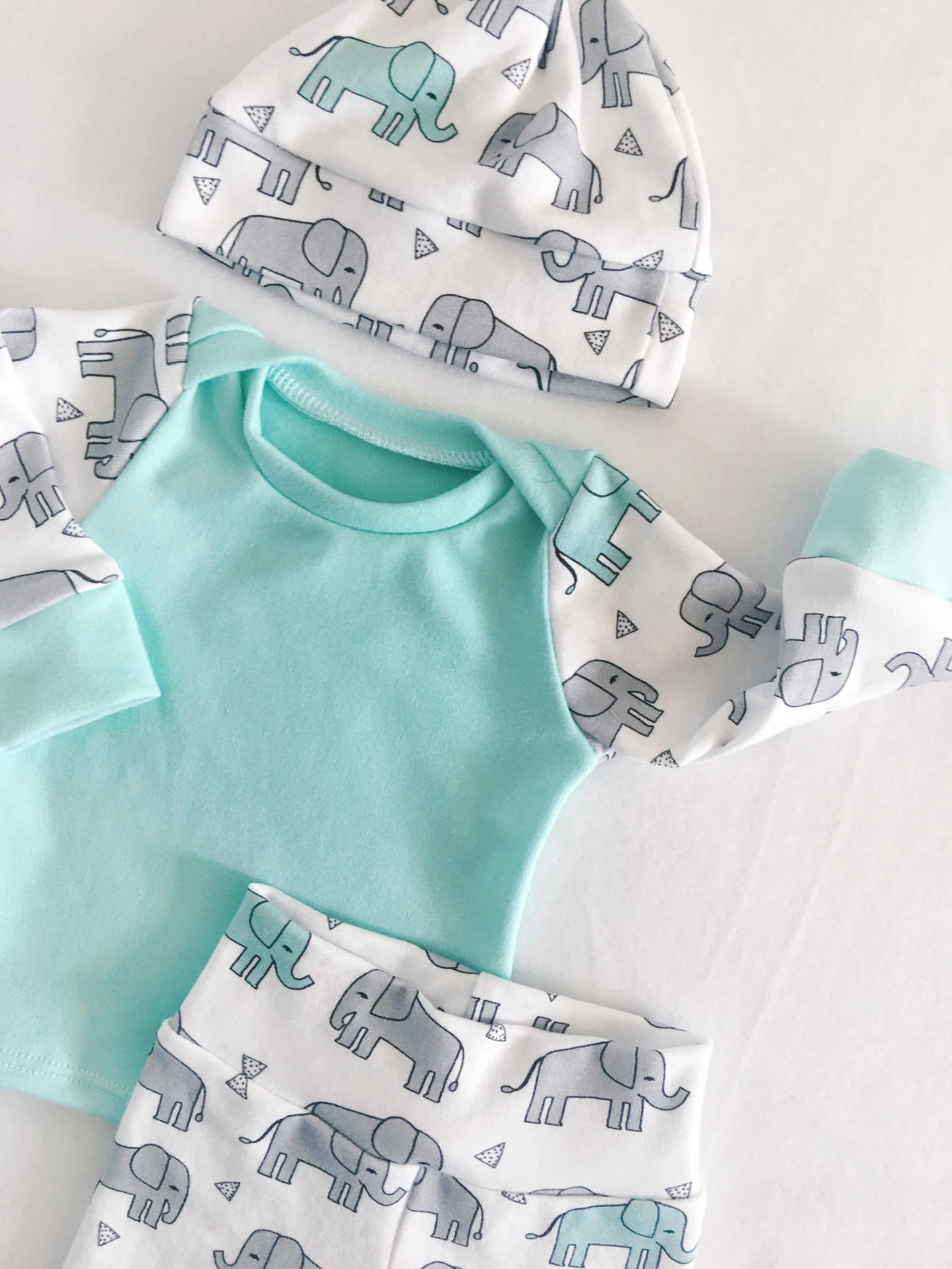 Newborn Baby set 3pcs Boy Girl Clothes Long Sleeve cartoon elephant Outfits