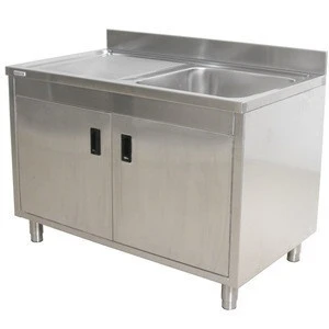 OEM Size Kitchen Sink Cabinet with Doors 304Stainless Steel One Compartment Sink Work Bench Cabinet with Drainboard Factory