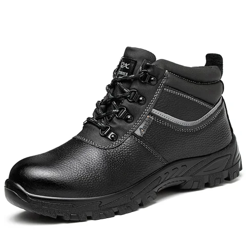 oil resistance basic work boots embossed cow leather pu outsole male waterproof protective safety shoes