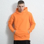 Orange 100% Cotton Hooded Sweatshirt Autumn Wholesale Mens Solid Color Blank Hoodie In Bulk