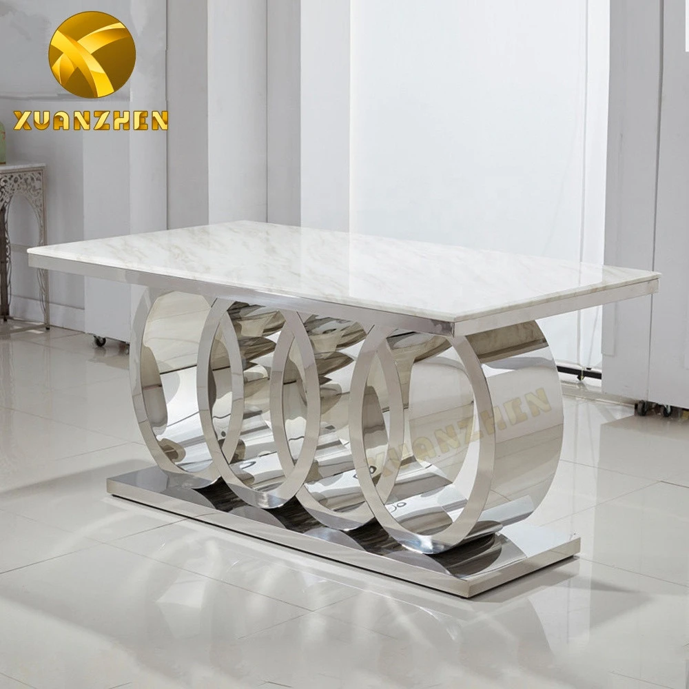 Other commercial furniture metal dinning table set marble restaurant dining tables and 6 chairs for sale DT001