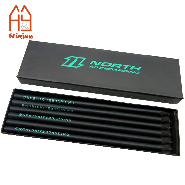 Paper box package 7 inch standard pencil without eraser toper,graphite #2 HB lead black wood pencil,6 pack,luxury gift box.