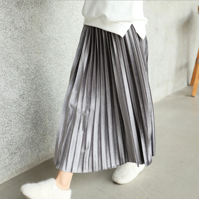 PHB 20238 pleated design solid color newly 2020 kids girls maxi skirt
