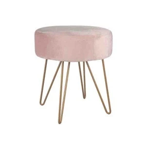 Pink Modern Round Velvet Ottoman  With Metal Gold Finish Foot Stool