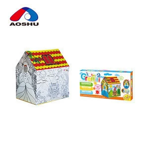 Polyester Nylon Fabric Diy Graffiti Painting Toy 3D Play house Kids Tent with 8 pens