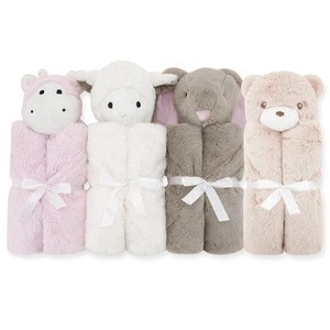 popular different styles warm soft safe fleece animal head rabbit elephant sheep bear baby blanket toy
