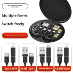 Portable multifunction data cable storage box data cable 60W fast charge. Android. USB. Five-in-one