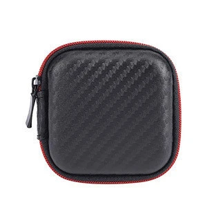 Portable PU Leather Earphone  Case Carrying Earphone Case for MP3 Earbud and USB Cable