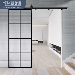 Practical Interior Frosted Tempered Glass Insert French Aluminum Sliding Barn Doors