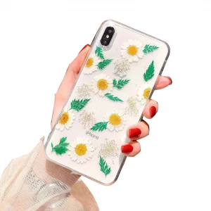 Pressed Real Dried Daisy Flower Soft Mobile Casing Back Cover Transparent phone Case For iphone xs max phone case