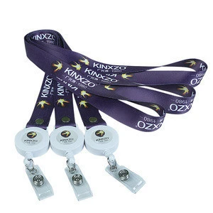 Printed logo tag id name card clip polyester custom lanyard with plastic holder