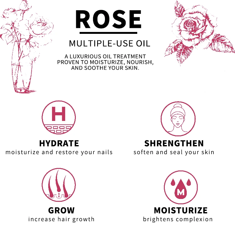 Private Label 100% Natural Body Hair Nail Skin Care Rose Galore Petal Oil
