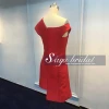 Red satin one-shoulder printed short bridesmaid dress