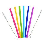Reusable BPA Free cool Silicone Drinking Straws with brushes for wedding Party
