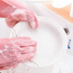 Reusable Dishwashing Silicone Gloves Kitchen Cleaning Glove Rubber Dishwashing Glove