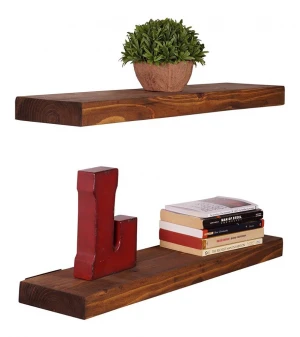 Set of 2 Custom Simple Style Handmade Rustic Pine Wood Floating Shelf Wholesale