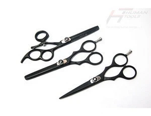 set of 3 black coated barber scissors/ professional hair cutting scissors shears set/ sharp razor edge scissors set