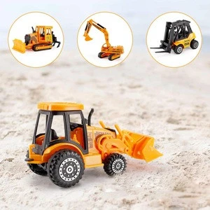 Set of 4 Construction Vehicles Diecast Metal Toy Play set Forklift, Bulldozer, Excavator, Tractor